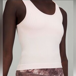 Lululemon Ebb to Street Cropped Tank Top Rib Map Strawberry Milkshake and White